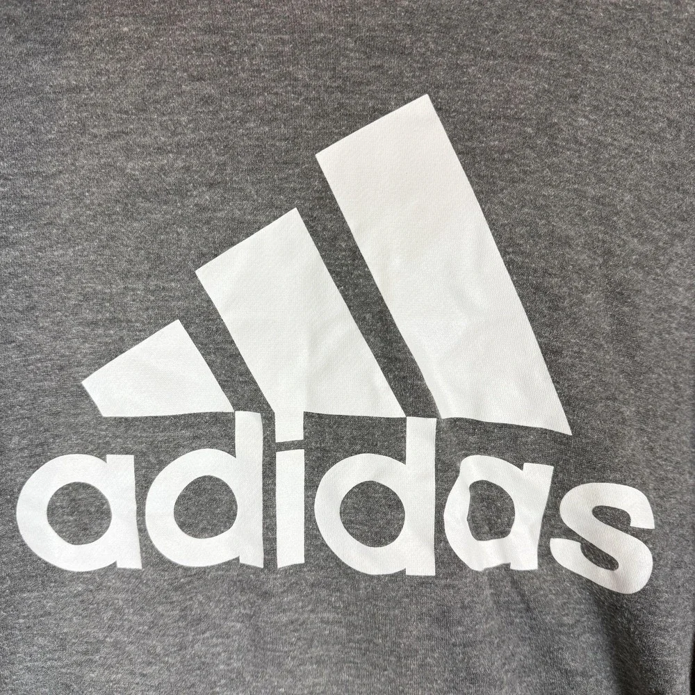 Adidas Hoodie Mens Large Gray Pullover Fleece Big Logo Kangaroo Pocket Athletic